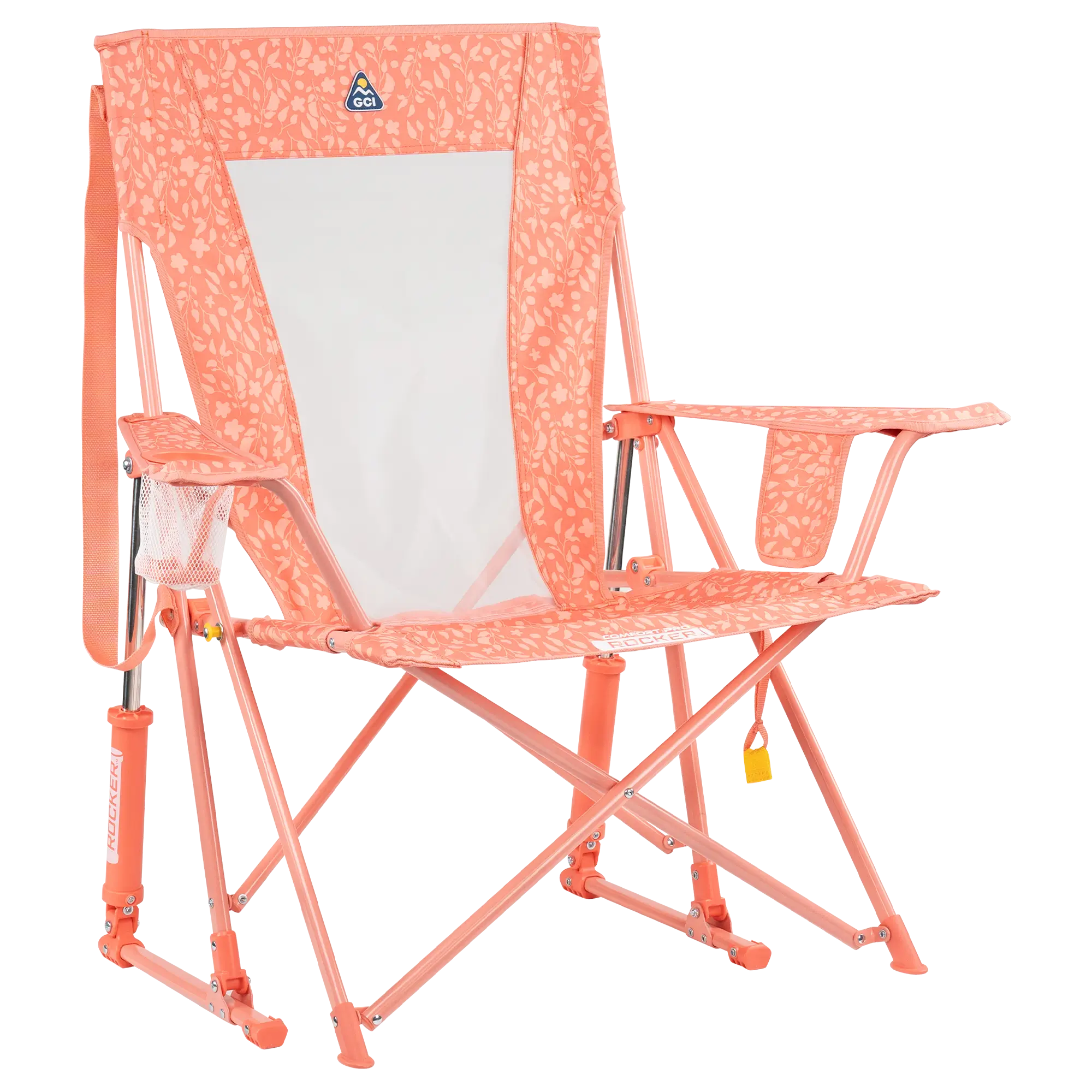 Smooth Motion Comfort Pro Rocker - Choice 375 - Heavy-Duty Kickback Rocker with Beverage Holder - Coral Garden