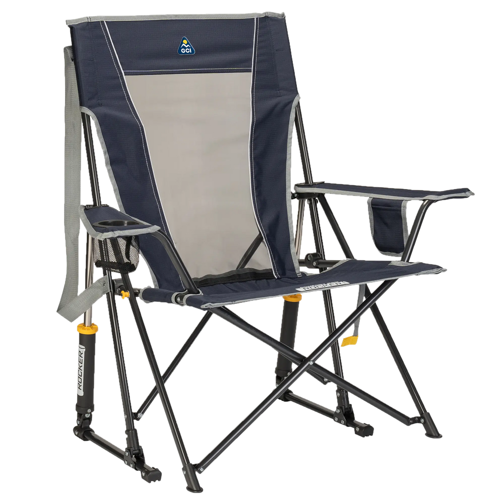 Smooth Motion Comfort Pro Rocker - Choice 375 - Heavy-Duty Kickback Rocker with Beverage Holder - Indigo