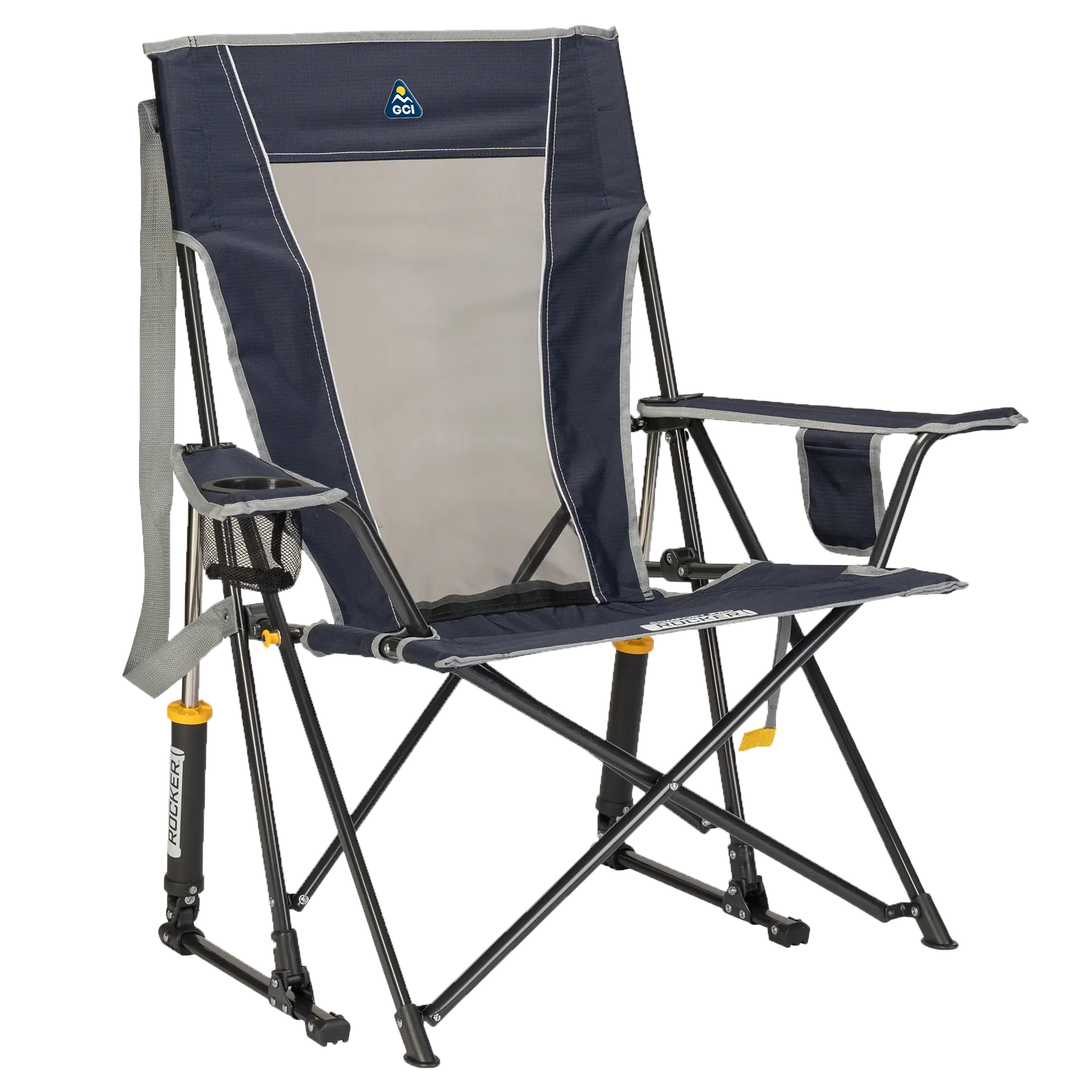 Smooth Motion Comfort Pro Rocker - Choice 375 - Heavy-Duty Kickback Rocker with Beverage Holder - Indigo