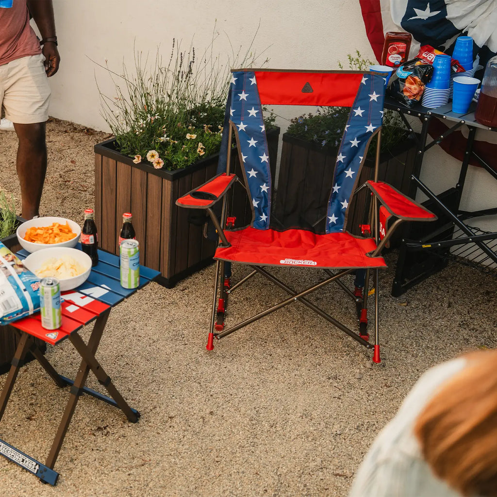 Smooth Motion Comfort Pro Rocker - USA Anniversary Deluxe - Choice 424 - Heavy-Duty Kickback Rocker with Beverage Holder Detail