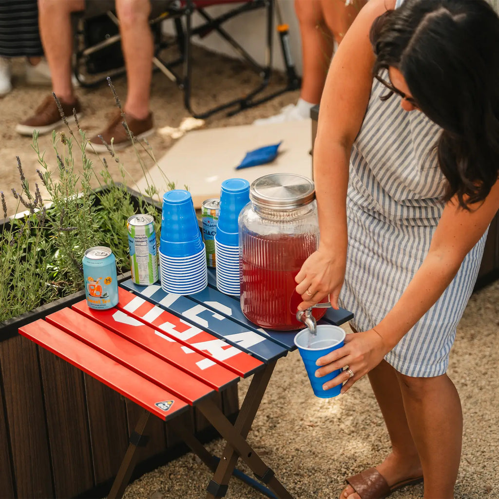 Multi-Functional Cook Compact Camp Table 20 - USA Anniversary Deluxe - Choice 757 - Slim-Fold Outdoor Cook Station with Storage Shelves Detail