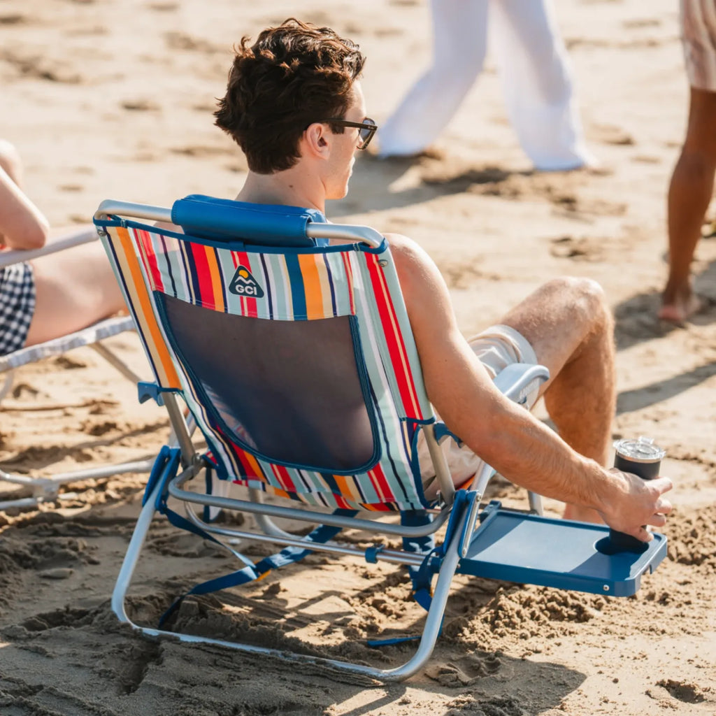 Rust-Resistant Aluminum Big Surf with Slide Table - Choice 334 - Low-Profile Reclining Beach Chair with Backpack Straps Detail