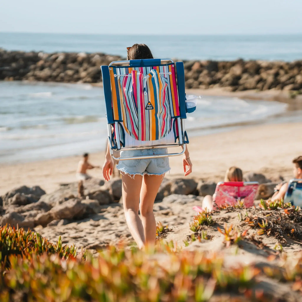 Low-Profile Backpack Beach Chair - Choice 709 - Multi-Position Outdoor Beach Chair with Pillow Detail