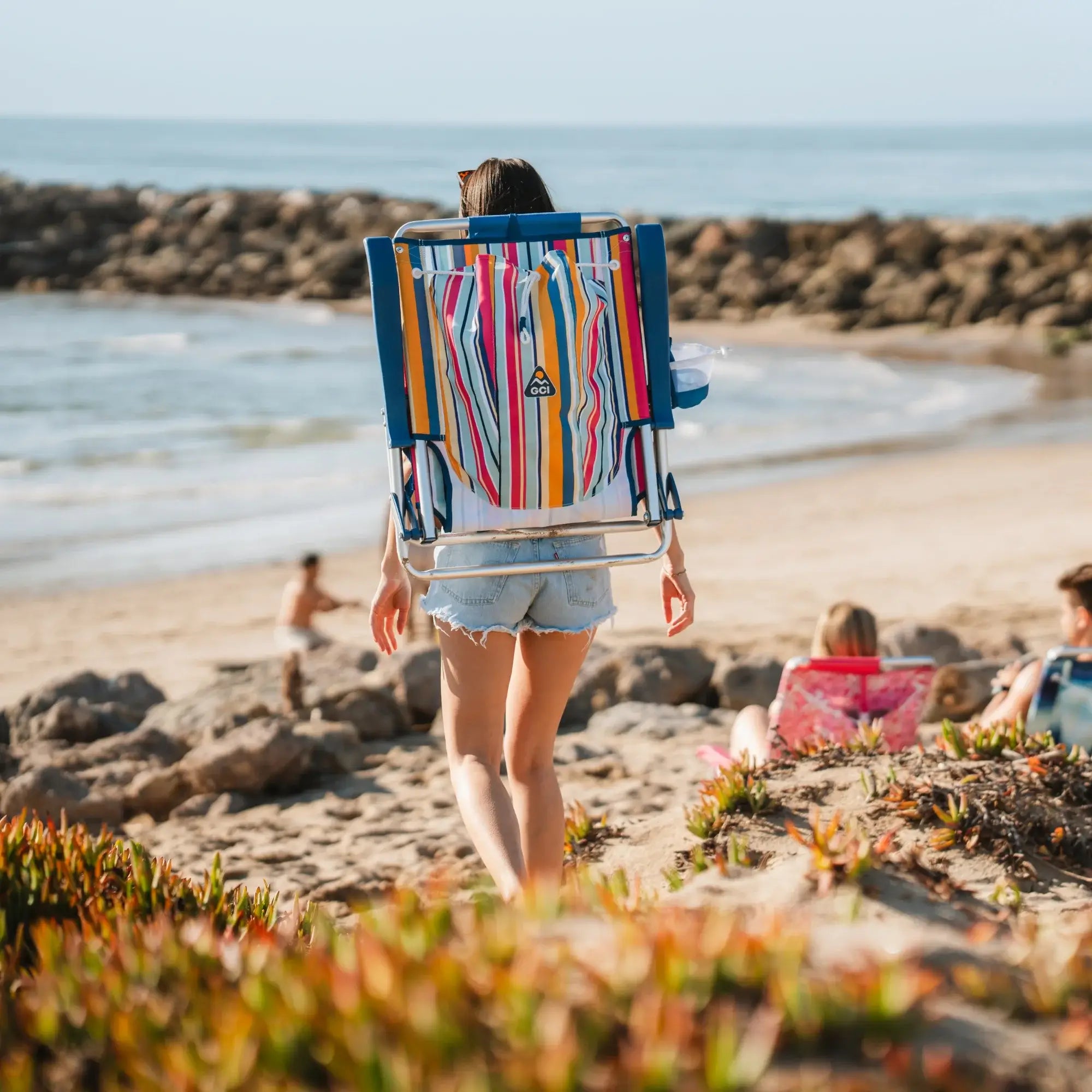 Low-Profile Backpack Beach Chair - Choice 709 - Multi-Position Outdoor Beach Chair with Pillow Detail