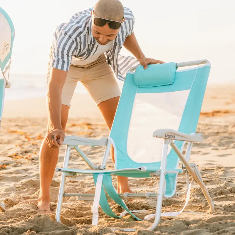 Rust-Resistant Aluminum Big Surf with Slide Table - Choice 334 - Low-Profile Reclining Beach Chair with Backpack Straps Detail