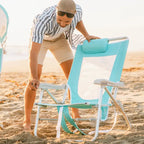 Rust-Resistant Aluminum Big Surf with Slide Table - Choice 334 - Low-Profile Reclining Beach Chair with Backpack Straps Detail