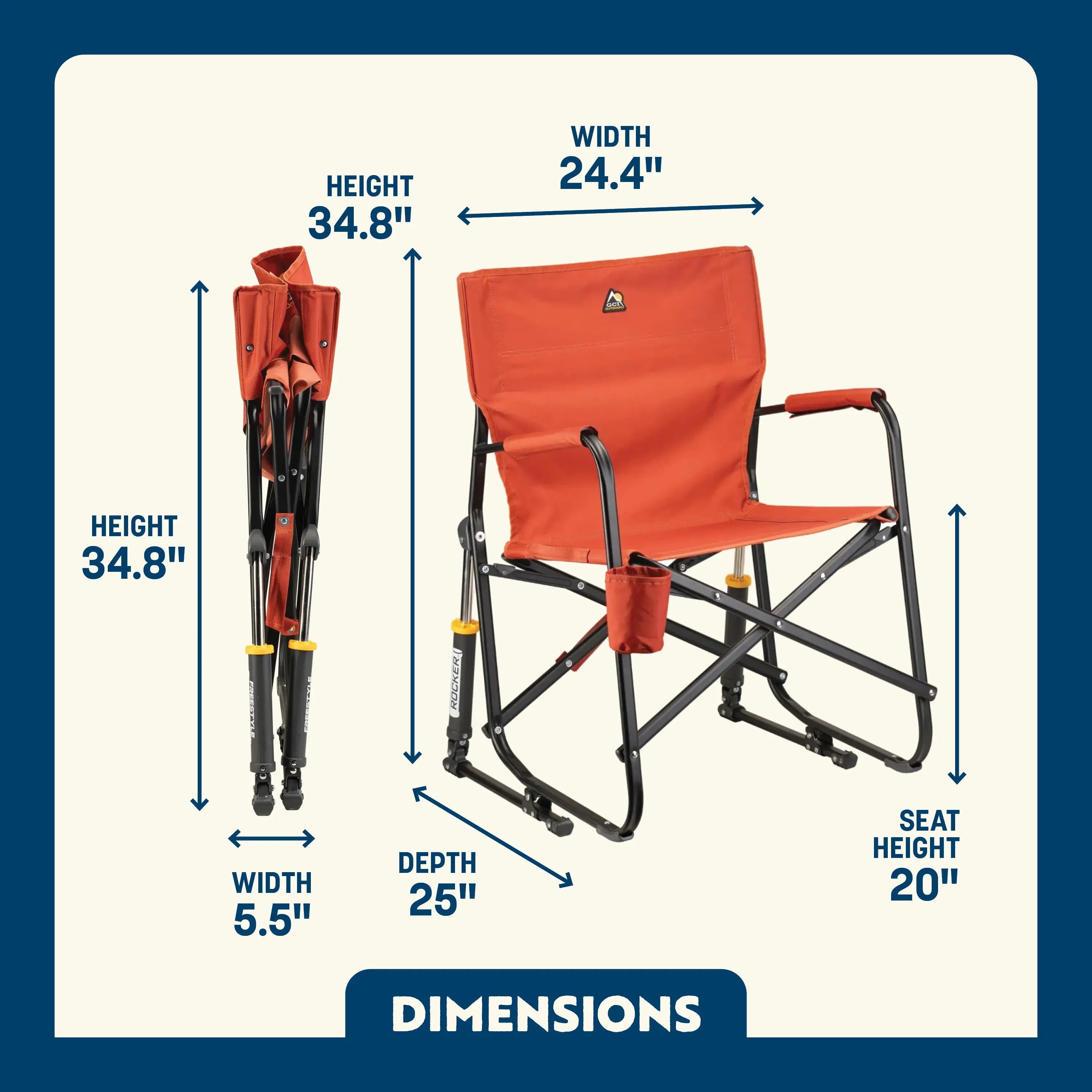 Luxury Camp Freestyle Rocker - Pumpkin Spice - Choice 373 - Heavy-Duty Kickback Rocker with Beverage Holder Detail