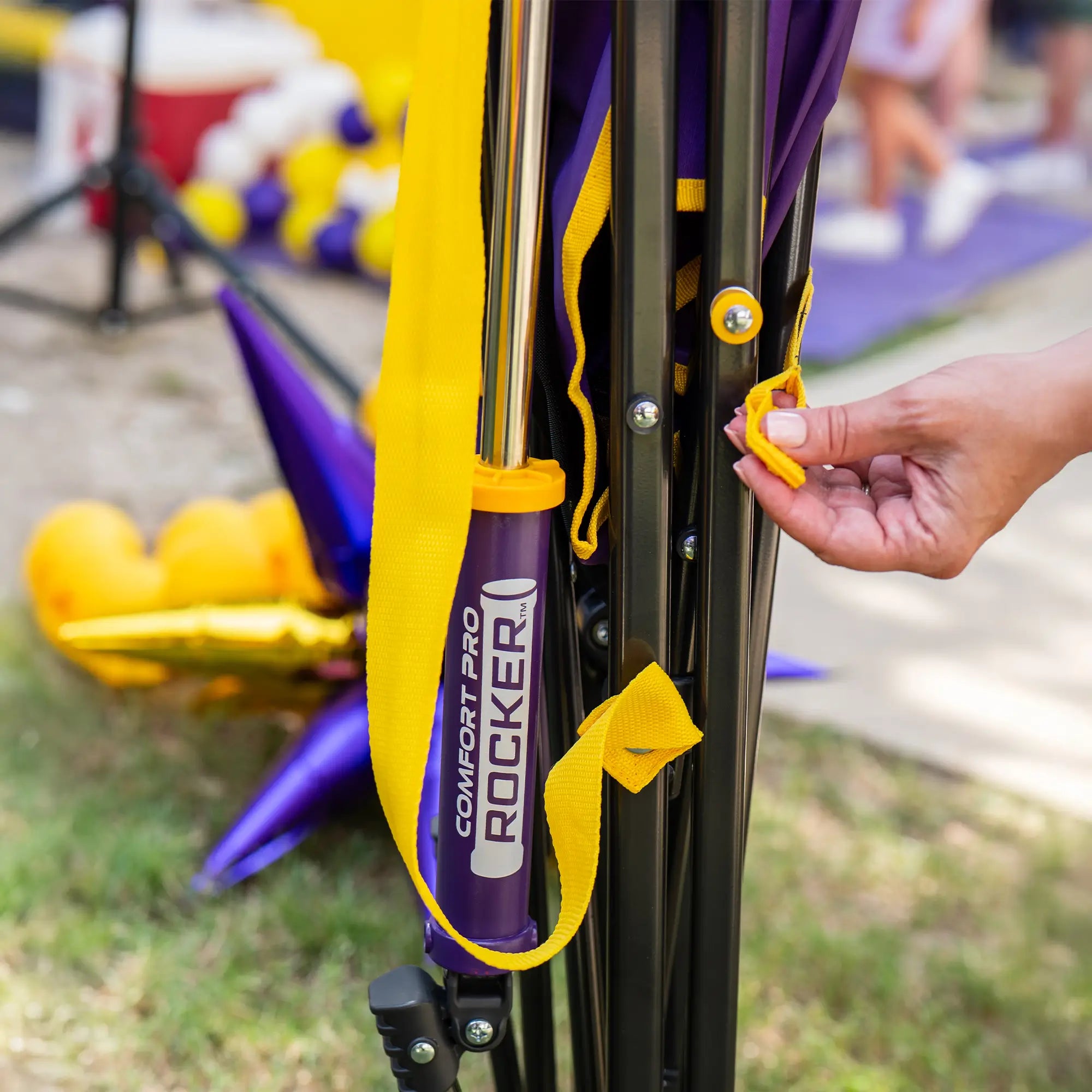 Patented Spring-Action College Comfort Pro Rocker - LSU Tigers - Choice 880 - Freestyle Rocker Portable Outdoor Folding Chair Detail