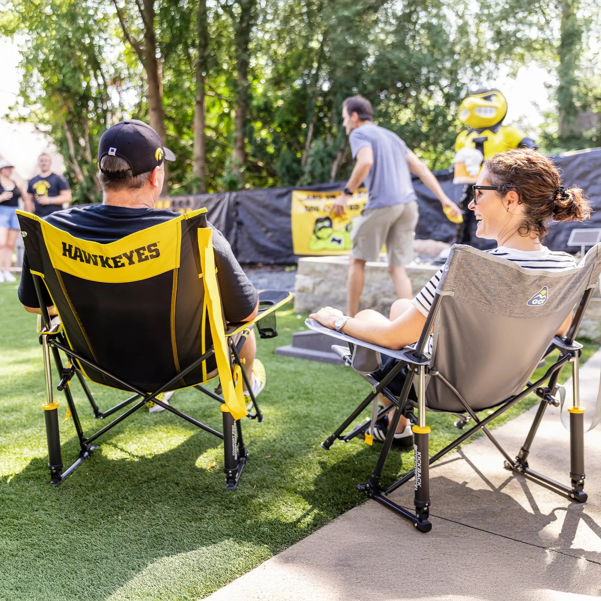 Luxury Camp College Comfort Pro Rocker - Iowa Hawkeyes - Choice 249 - Heavy-Duty Kickback Rocker with Beverage Holder Detail