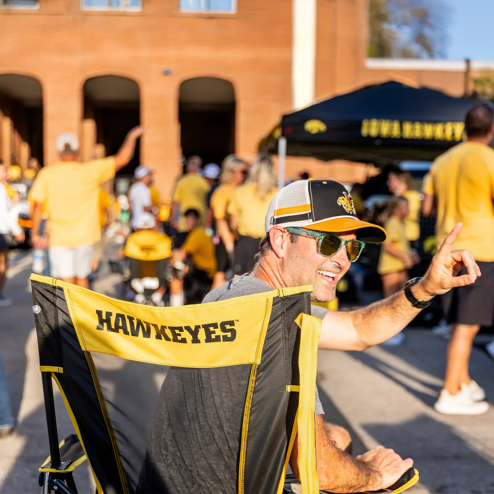 Luxury Camp College Comfort Pro Rocker - Iowa Hawkeyes - Choice 249 - Heavy-Duty Kickback Rocker with Beverage Holder Detail