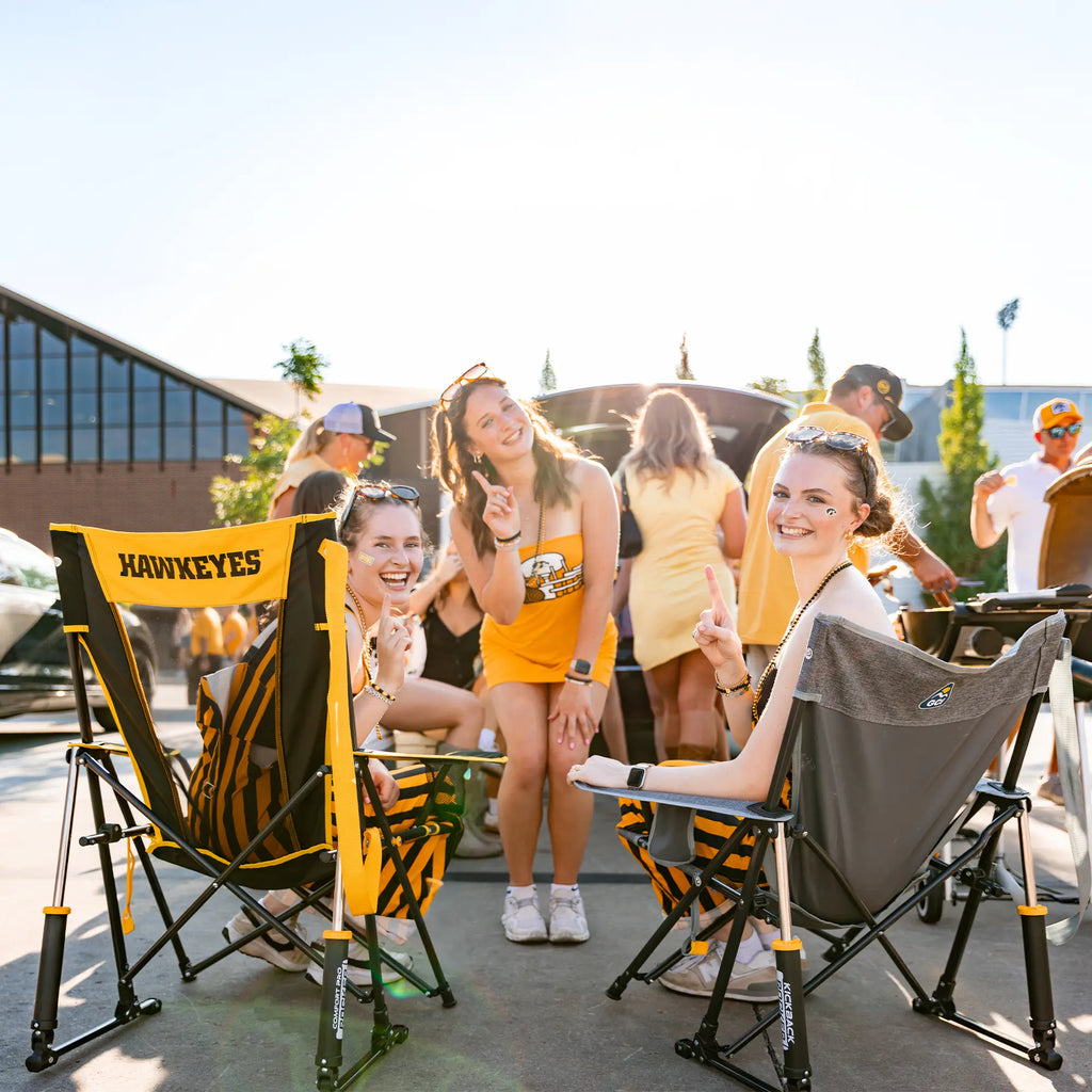 Luxury Camp College Comfort Pro Rocker - Iowa Hawkeyes - Choice 249 - Heavy-Duty Kickback Rocker with Beverage Holder Detail