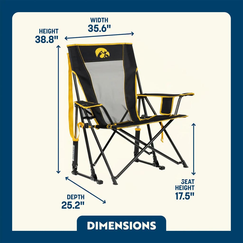 Luxury Camp College Comfort Pro Rocker - Iowa Hawkeyes - Choice 249 - Heavy-Duty Kickback Rocker with Beverage Holder Detail