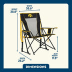 Luxury Camp College Comfort Pro Rocker - Iowa Hawkeyes - Choice 249 - Heavy-Duty Kickback Rocker with Beverage Holder Detail
