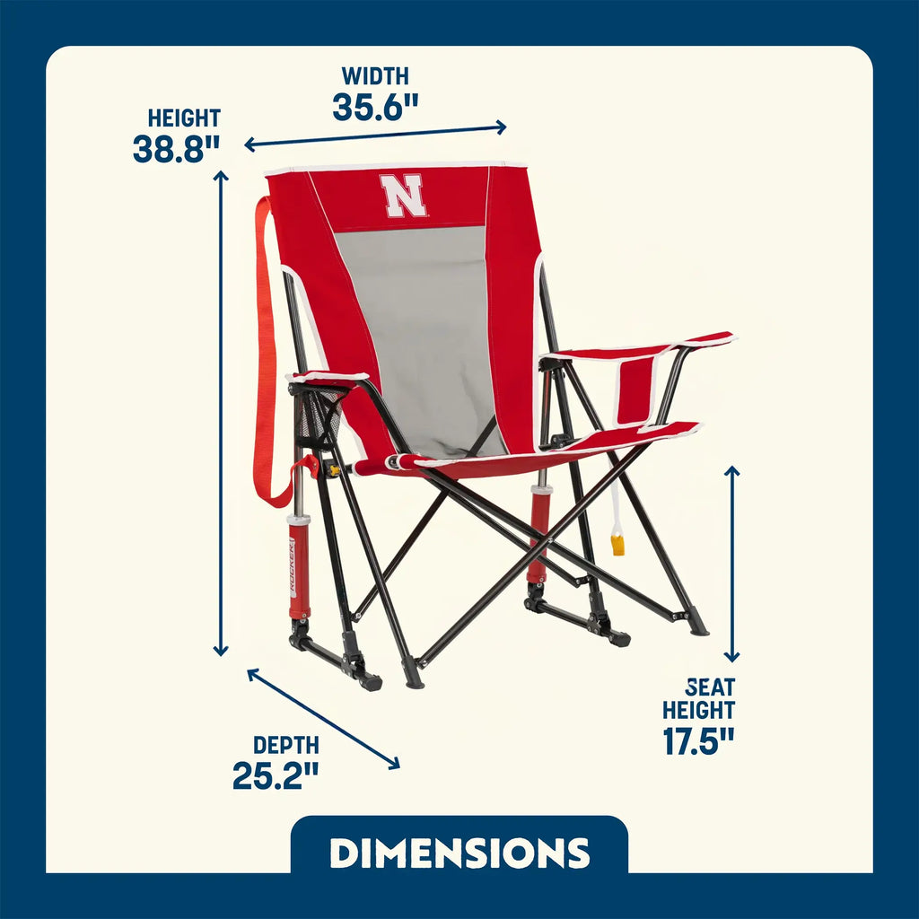 Luxury Camp College Comfort Pro Rocker - Nebraska Cornhuskers - Choice 161 - Heavy-Duty Kickback Rocker with Beverage Holder Detail