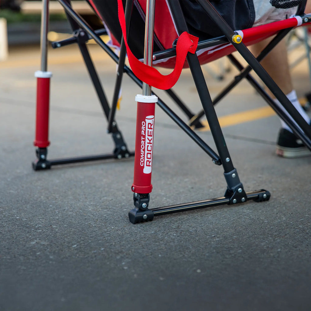 Luxury Camp College Comfort Pro Rocker - Nebraska Cornhuskers - Choice 161 - Heavy-Duty Kickback Rocker with Beverage Holder Detail