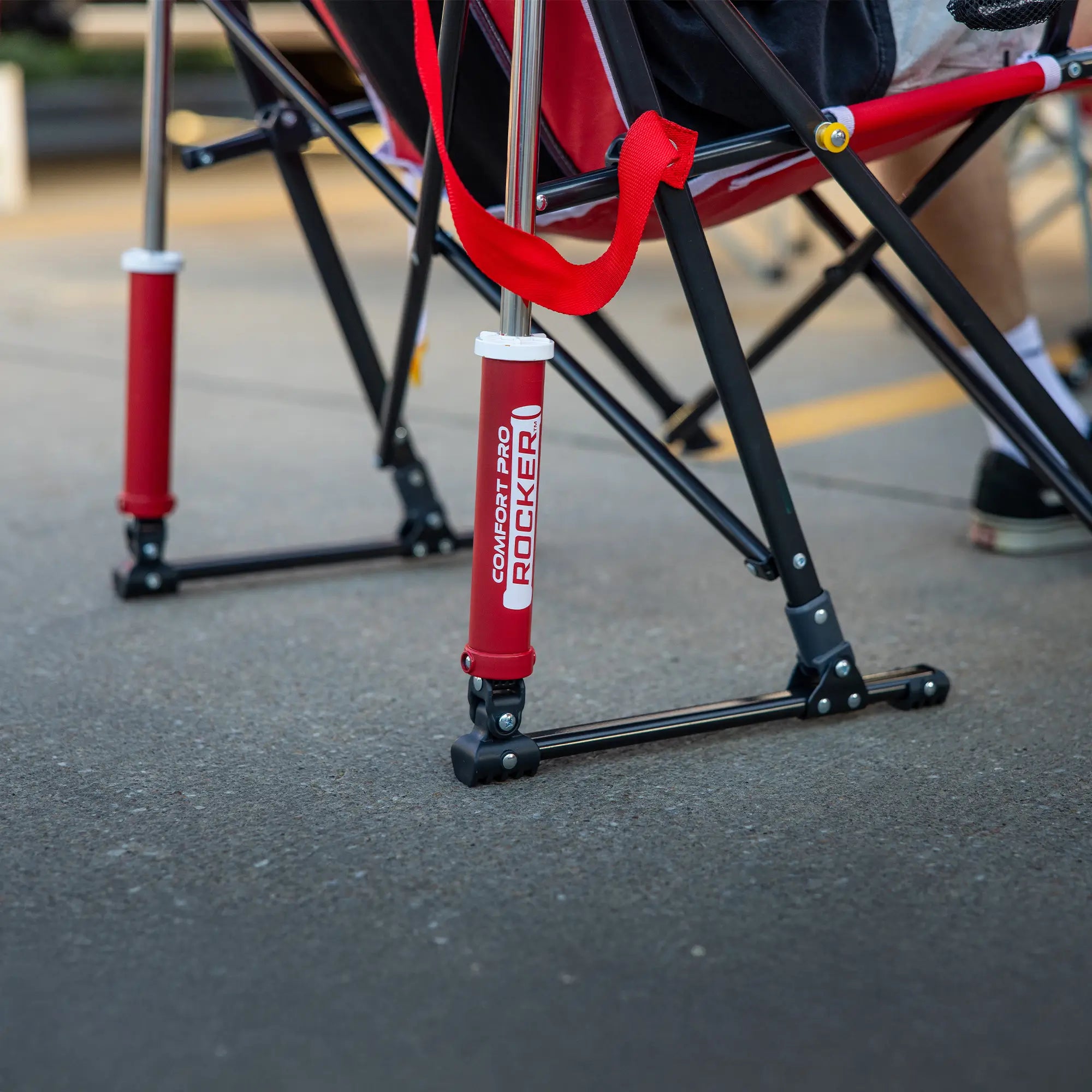 Luxury Camp College Comfort Pro Rocker - Nebraska Cornhuskers - Choice 161 - Heavy-Duty Kickback Rocker with Beverage Holder Detail