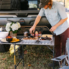 Portable Staging Slim-Fold Table - Choice 196 - Slim-Fold Outdoor Cook Station with Storage Shelves Detail