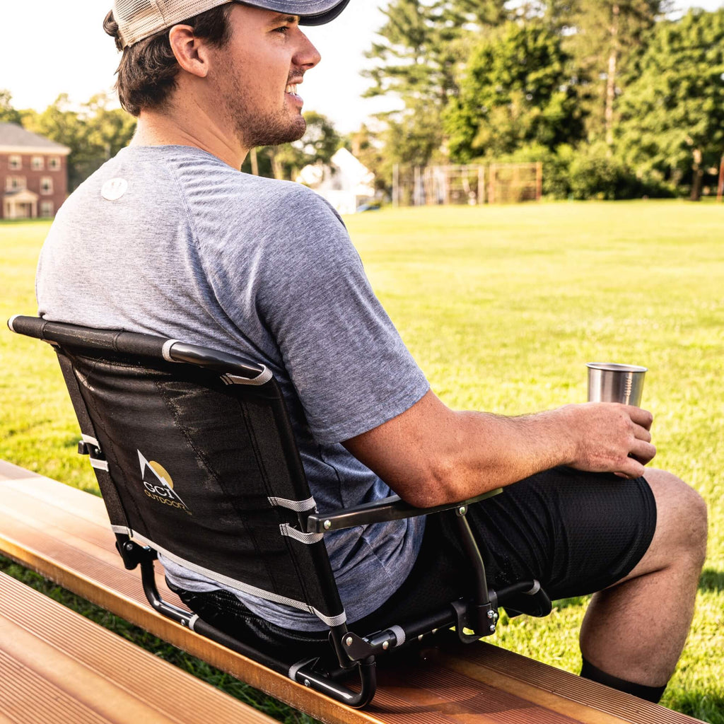 Secure-Hook Big Comfort Stadium Chair with Armrests - Choice 465 - Lightweight Folding Bleacher Chair with Cushioning Detail