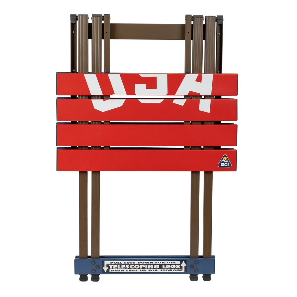 Multi-Functional Cook Compact Camp Table 20 - USA Anniversary Deluxe - Choice 757 - Slim-Fold Outdoor Cook Station with Storage Shelves Detail