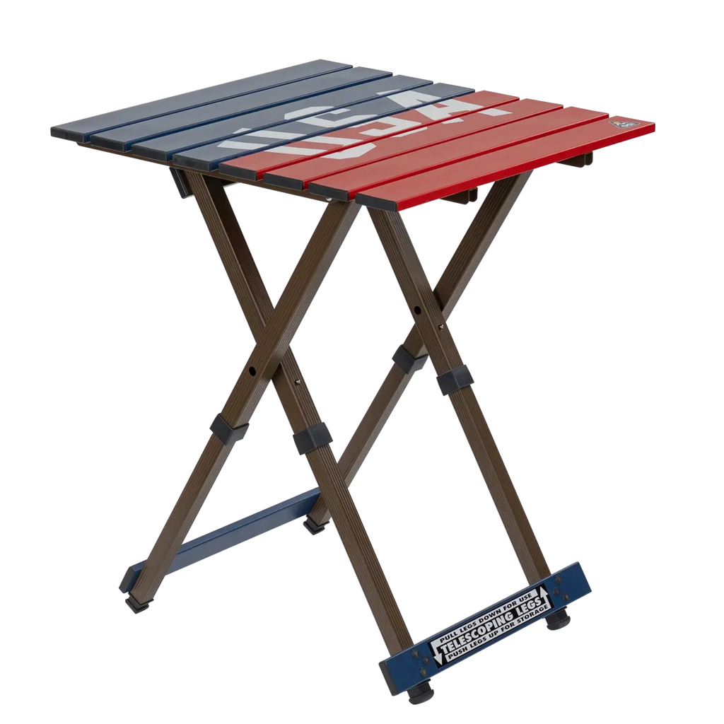 Multi-Functional Cook Compact Camp Table 20 - USA Anniversary Deluxe - Choice 757 - Slim-Fold Outdoor Cook Station with Storage Shelves - Default Title