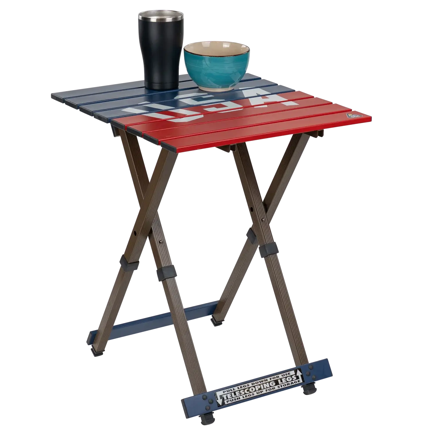 Multi-Functional Cook Compact Camp Table 20 - USA Anniversary Deluxe - Choice 757 - Slim-Fold Outdoor Cook Station with Storage Shelves Detail