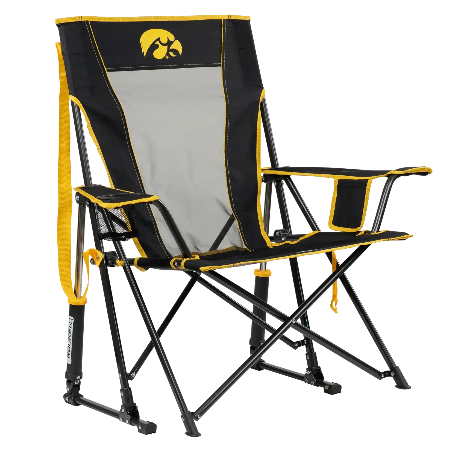 Luxury Camp College Comfort Pro Rocker - Iowa Hawkeyes - Choice 249 - Heavy-Duty Kickback Rocker with Beverage Holder - Default Title