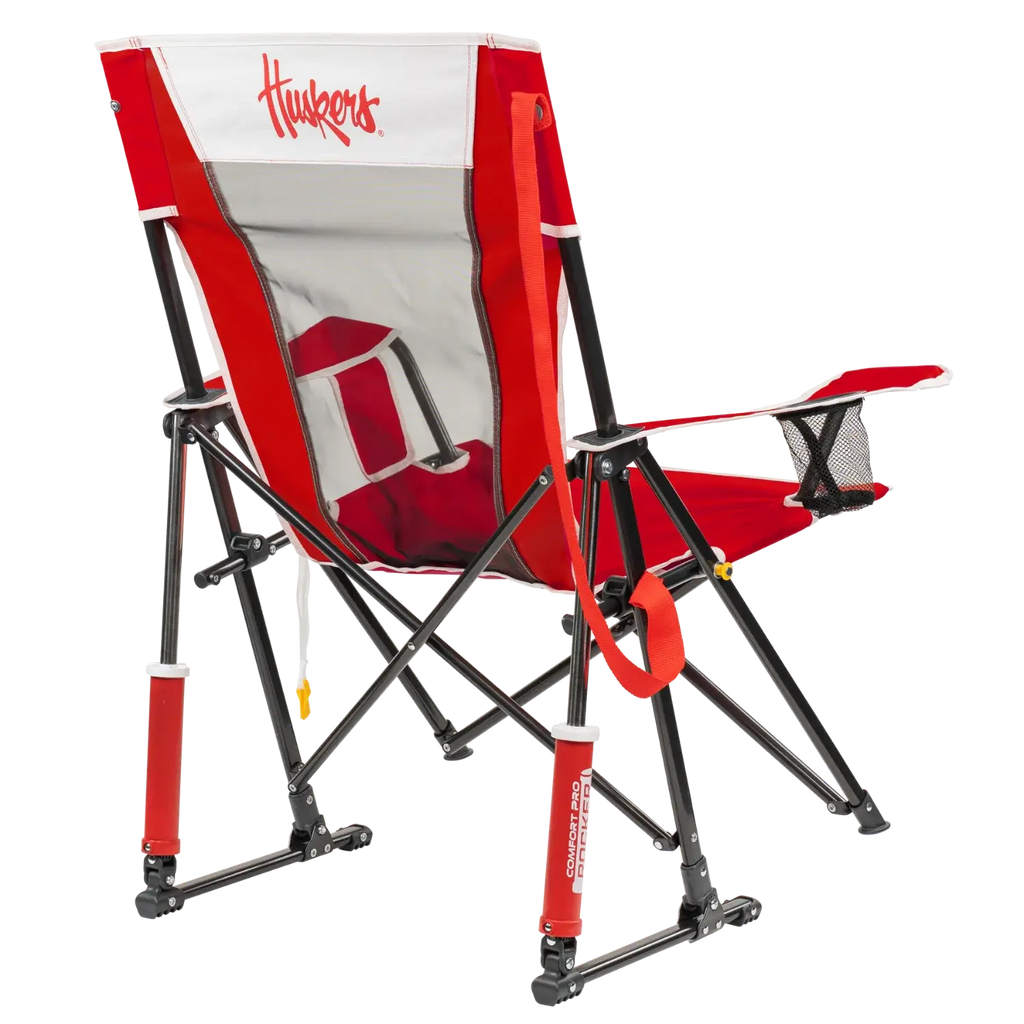 Luxury Camp College Comfort Pro Rocker - Nebraska Cornhuskers - Choice 161 - Heavy-Duty Kickback Rocker with Beverage Holder Detail