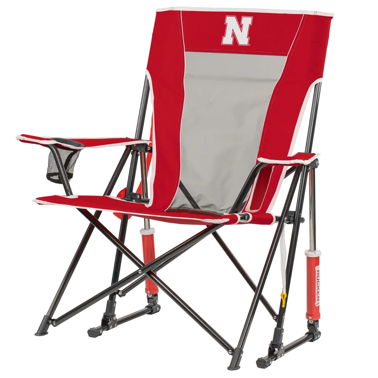 Luxury Camp College Comfort Pro Rocker - Nebraska Cornhuskers - Choice 161 - Heavy-Duty Kickback Rocker with Beverage Holder Detail