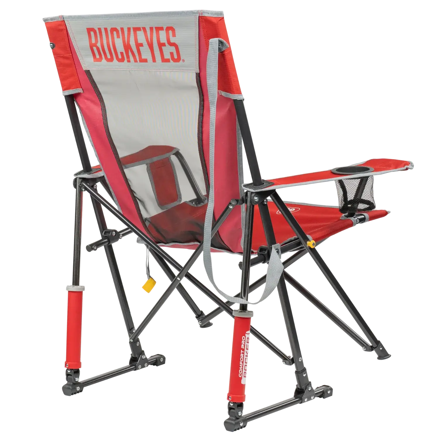 Luxury Camp College Comfort Pro Rocker - Ohio State Buckeyes - Choice 676 - Patented Spring-Action Rocking Chair for Camping Detail