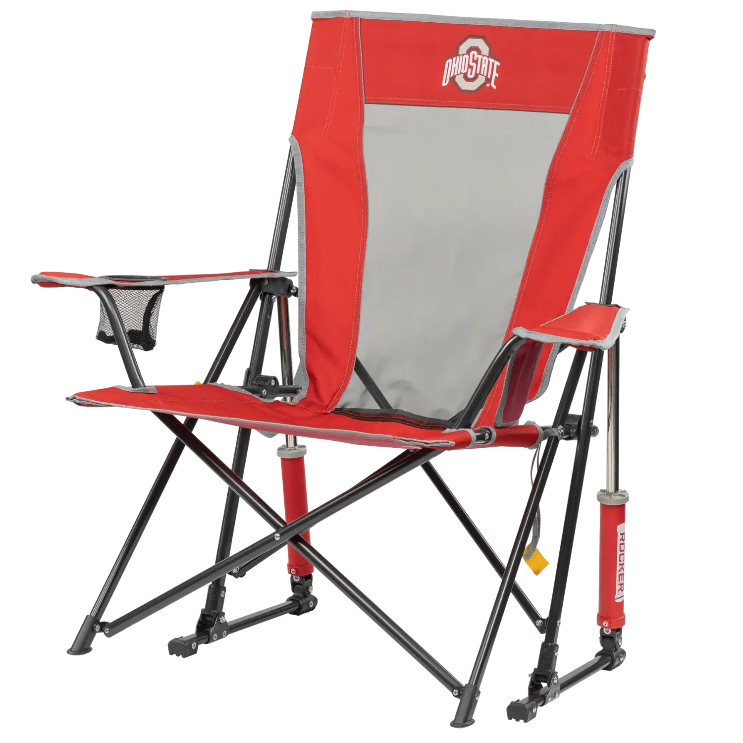 Luxury Camp College Comfort Pro Rocker - Ohio State Buckeyes - Choice 676 - Patented Spring-Action Rocking Chair for Camping Detail