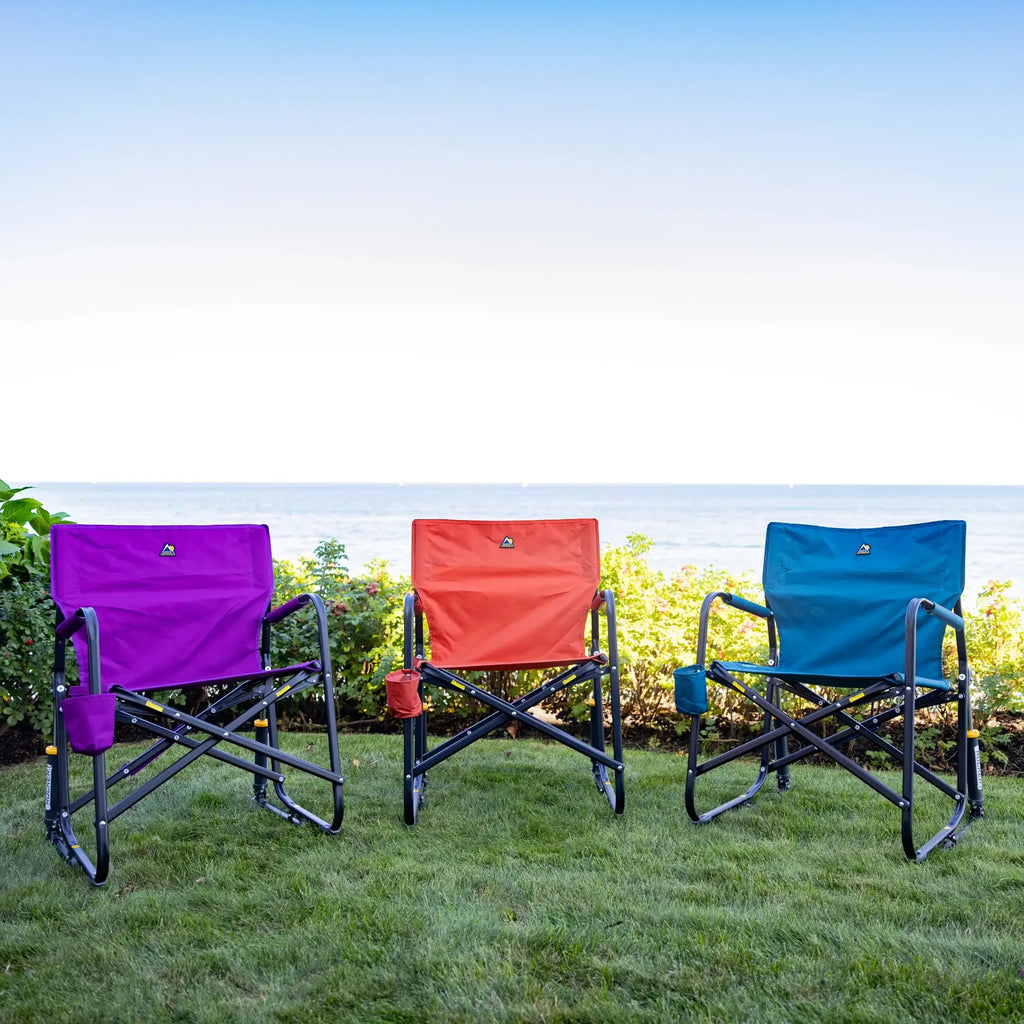 Luxury Camp Freestyle Rocker - Pumpkin Spice - Choice 373 - Heavy-Duty Kickback Rocker with Beverage Holder Detail