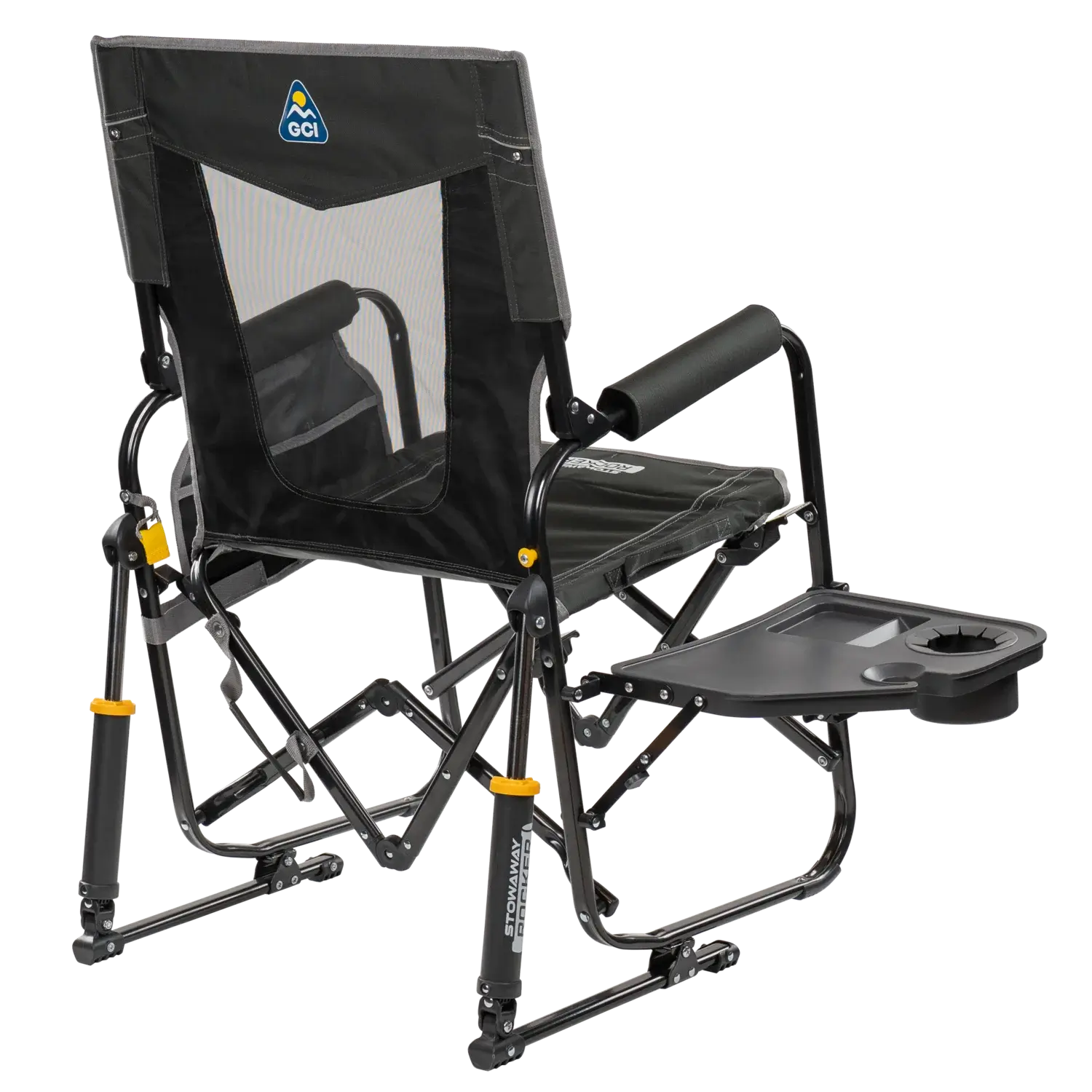 Patented Spring-Action Stowaway Rocker with Side Table - Choice 253 - Freestyle Rocker Portable Outdoor Folding Chair Detail