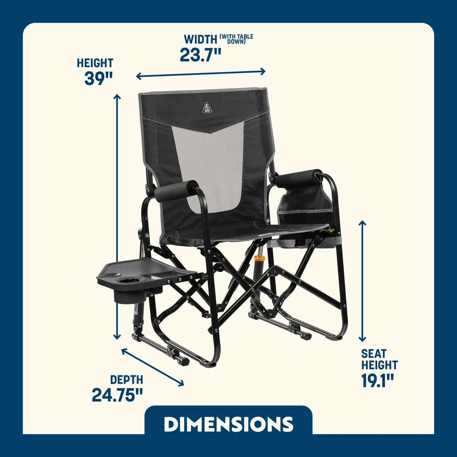 Patented Spring-Action Stowaway Rocker with Side Table - Choice 253 - Freestyle Rocker Portable Outdoor Folding Chair Detail