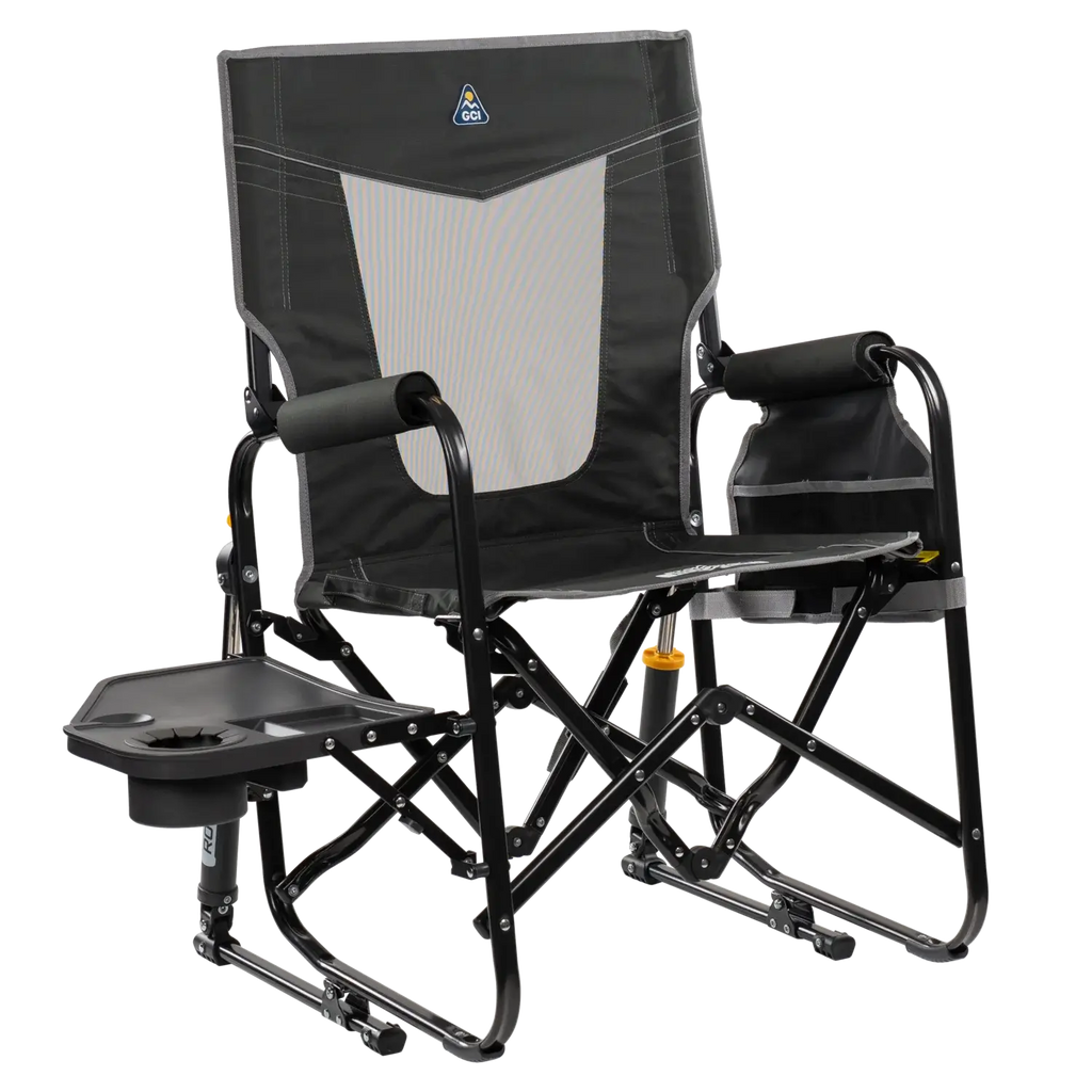 Patented Spring-Action Stowaway Rocker with Side Table - Choice 253 - Freestyle Rocker Portable Outdoor Folding Chair - Dark Charcoal