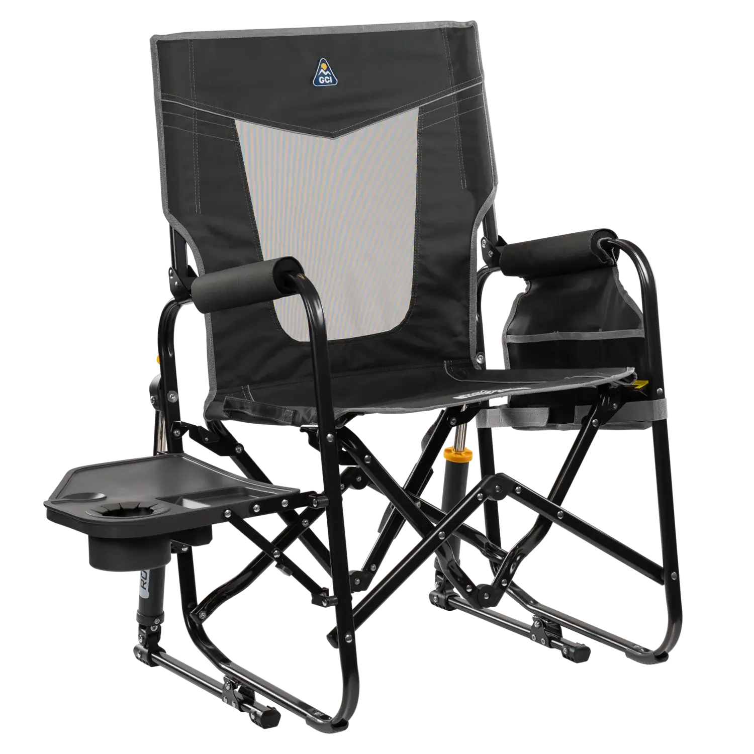 Patented Spring-Action Stowaway Rocker with Side Table - Choice 253 - Freestyle Rocker Portable Outdoor Folding Chair - Dark Charcoal