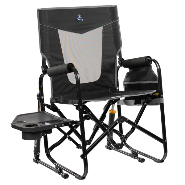 Patented Spring-Action Stowaway Rocker with Side Table - Choice 253 - Freestyle Rocker Portable Outdoor Folding Chair - Dark Charcoal