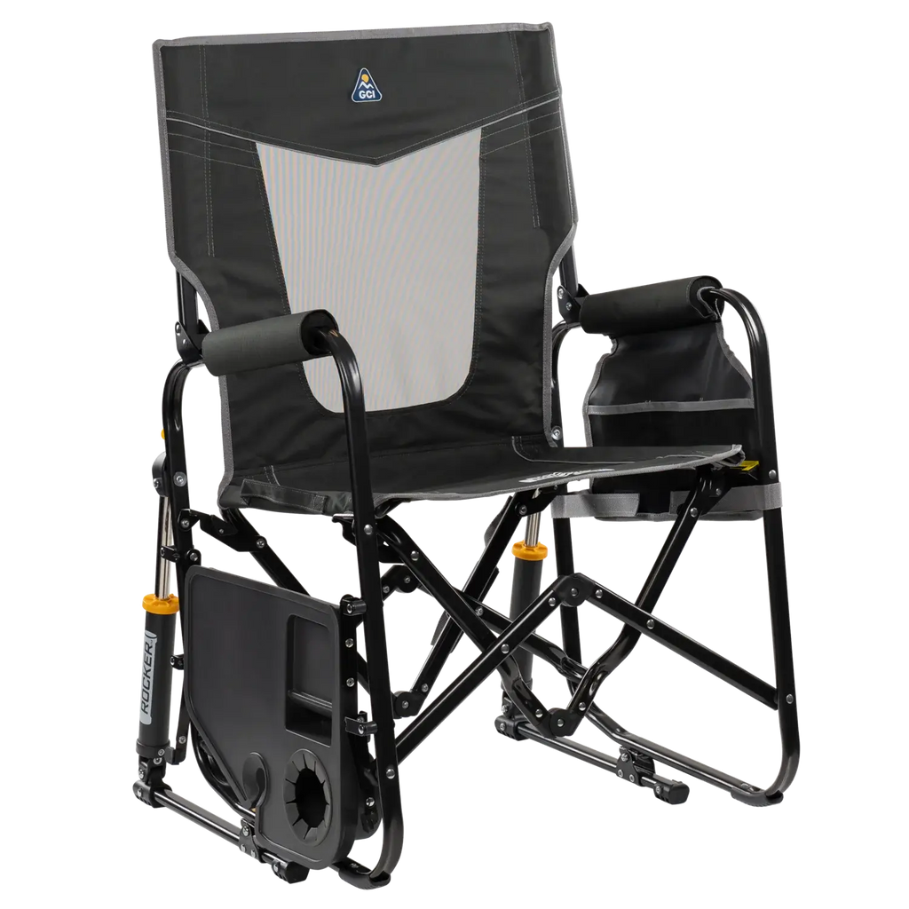 Patented Spring-Action Stowaway Rocker with Side Table - Choice 253 - Freestyle Rocker Portable Outdoor Folding Chair Detail