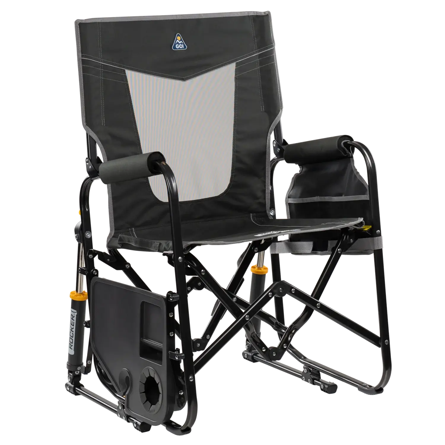 Patented Spring-Action Stowaway Rocker with Side Table - Choice 253 - Freestyle Rocker Portable Outdoor Folding Chair Detail