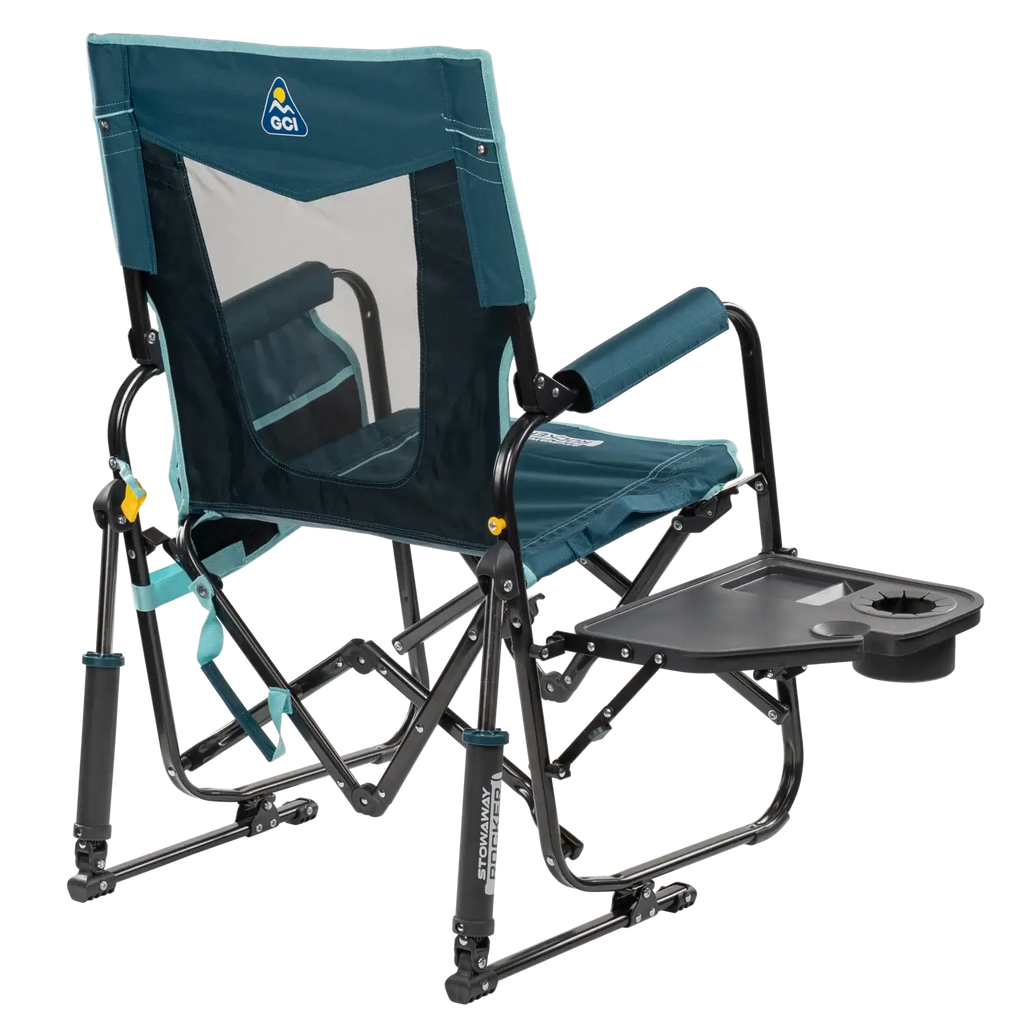 Patented Spring-Action Stowaway Rocker with Side Table - Choice 253 - Freestyle Rocker Portable Outdoor Folding Chair Detail